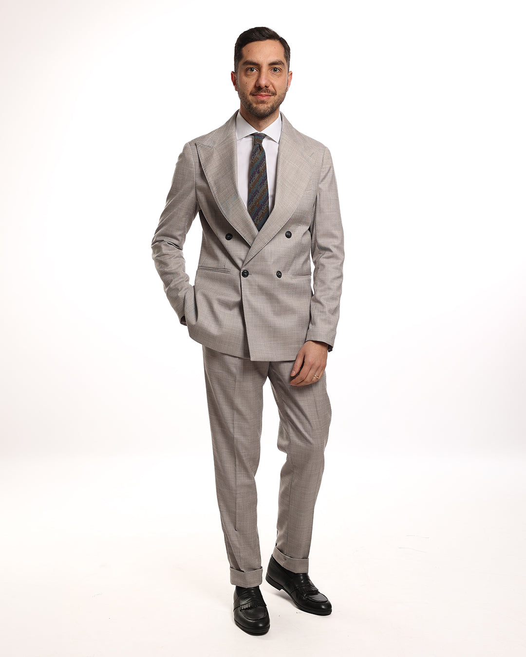 Abito doppio petto monaco grigio perla